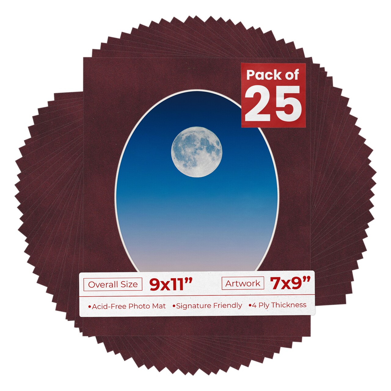 Dark Red Suede Mat Board for 9x11 Frames - Oval Opening for 7x9 Photos